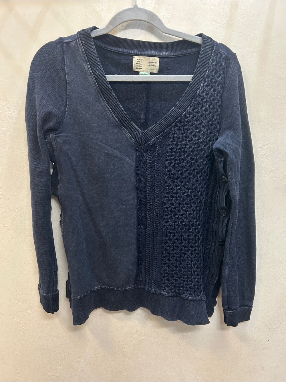 Anthropologie Saturday Sunday Textured V-Neck Sweater - Navy size XS